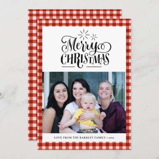 Matig rood wit Buffalo geplakt vun script eenvoudi Feestdagenkaart (Voorkant / Achterkant)