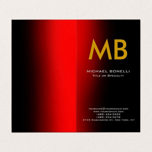 Matig rood zwart geel monogram visitekaartje (Buitenkant ongevouwen)