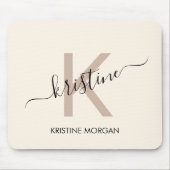 Matig roombeige scriptmonogram muismat (Voorkant)