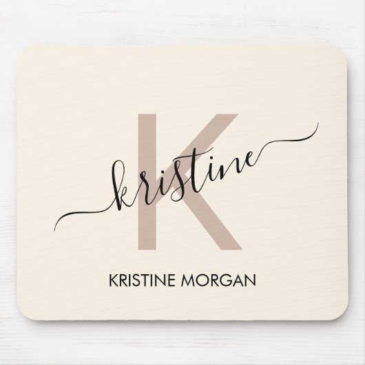 Matig roombeige scriptmonogram muismat (Voorkant)