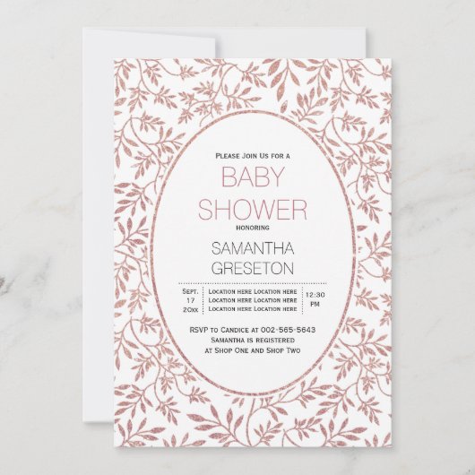 Matig roos glitter verlaat trendy baby shower kaart (Voorkant)