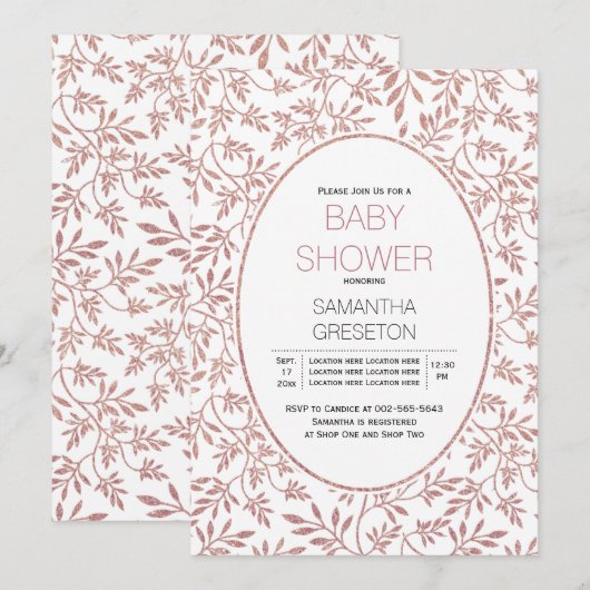Matig roos glitter verlaat trendy baby shower kaart (Voorkant / Achterkant)