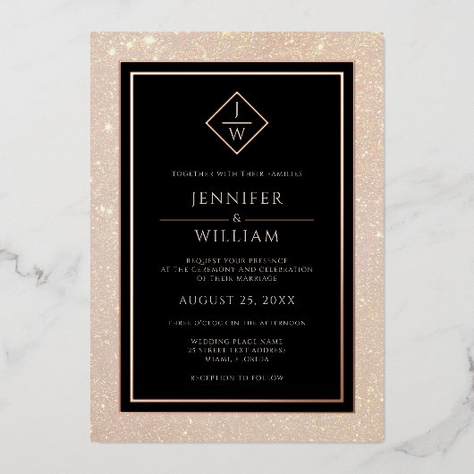 Matig Roos Gold Formal Classic Initiaal Elegant Folie Uitnodiging (Voorkant)