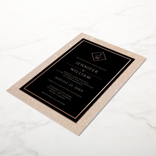 Matig Roos Gold Formal Classic Initiaal Elegant Folie Uitnodiging (Gedraaid)