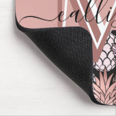 Matig Roos Gold Glitter Pink Panananas Monogram Muismat (Hoek)