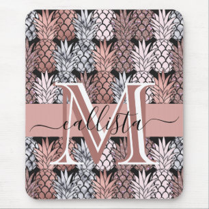 Matig Roos Gold Glitter Pink Panananas Monogram Muismat