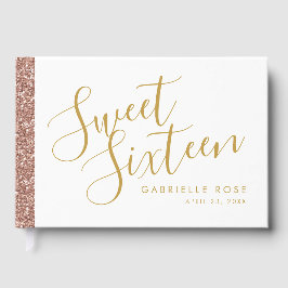 Matig Roos Gold Glitter Stripe Sweet 16 Gastenboek