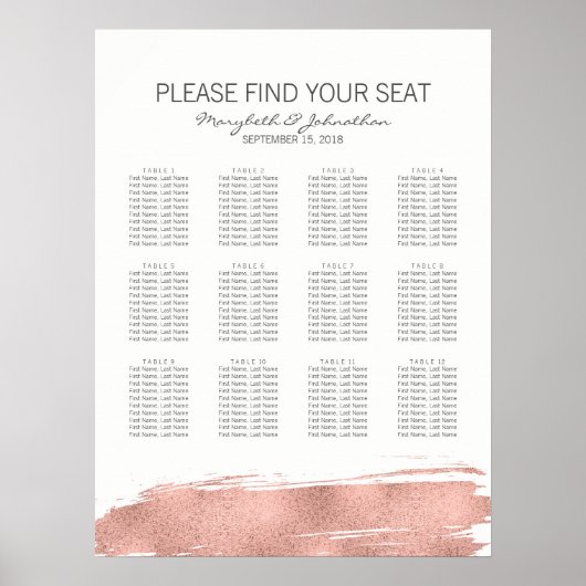 Matig Roos Gold Wedding Seating Chart Sign Poster (Voorkant)
