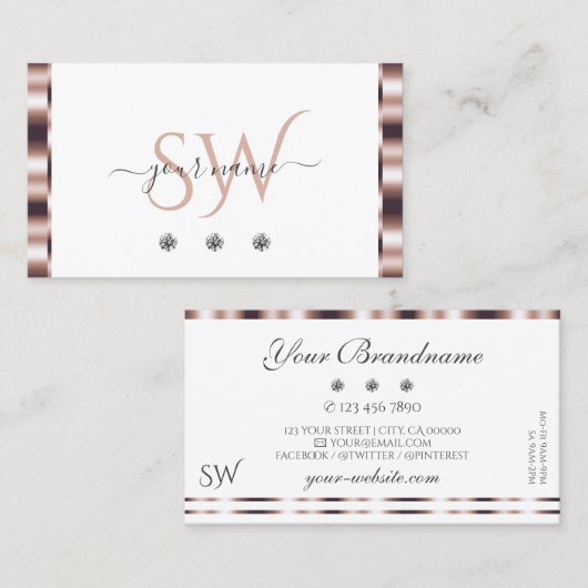 Matig Roos Gold White Sparking Diamonds Monogram Visitekaartje (Voorkant / Achterkant)