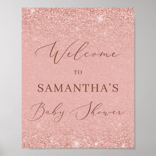 Matig roos goud glitter baby shower welkom bord poster (Voorkant)
