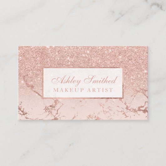 Matig roos goud glitter blush marble ombre make-up visitekaartje (Voorkant)