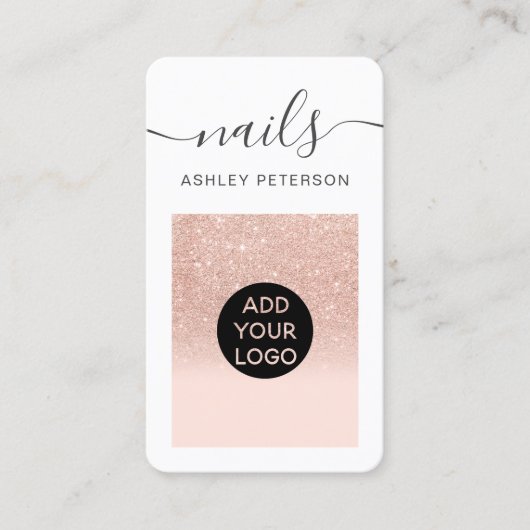 Matig roos goud glitter blush roze nagels script visitekaartje (Voorkant)