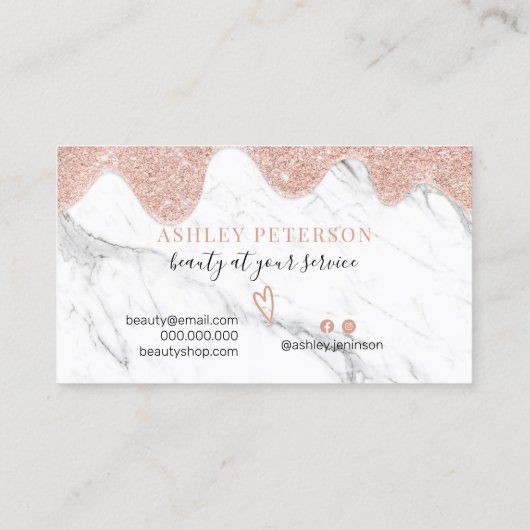 Matig roos goud glitter druppelt marmer make-up visitekaartje (Achterkant)