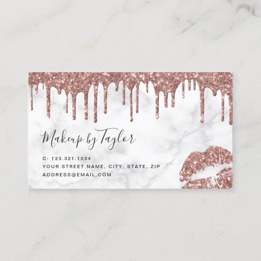 Matig roos goud glitter lippen make-up kunstenaar visitekaartje (Achterkant)