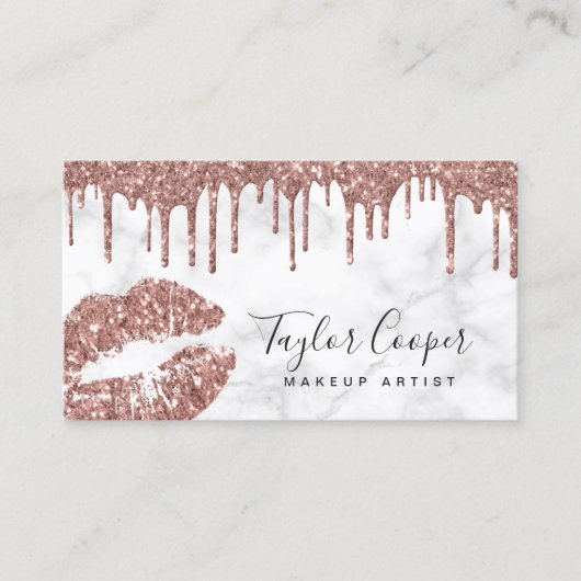 Matig roos goud glitter lippen make-up kunstenaar visitekaartje (Voorkant)