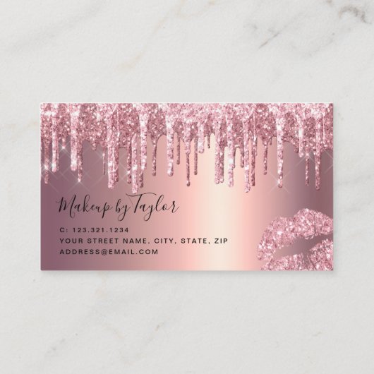 Matig roos goud glitter lippen make-up kunstenaar visitekaartje (Achterkant)