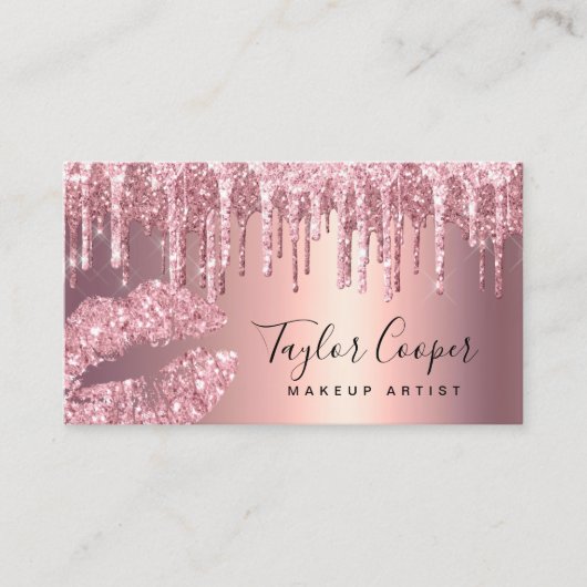Matig roos goud glitter lippen make-up kunstenaar visitekaartje (Voorkant)