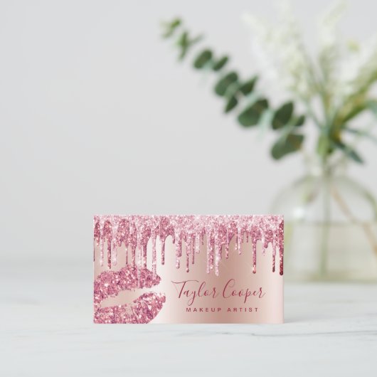Matig roos goud glitter lippen make-up kunstenaar visitekaartje (Staand voorkant)