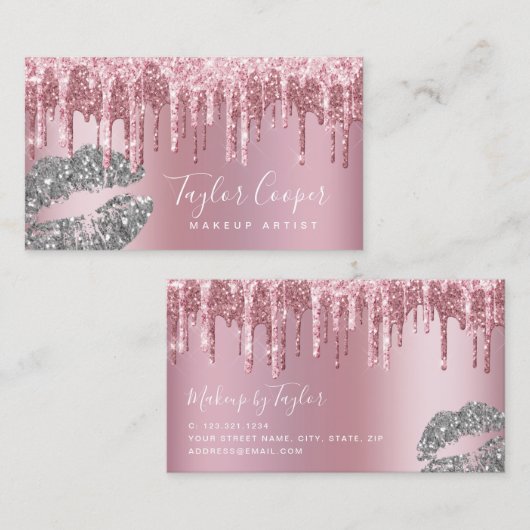 Matig roos goud glitter lippen make-up kunstenaar visitekaartje (Voorkant / Achterkant)