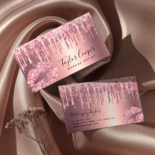 Matig roos goud glitter lippen make-up kunstenaar visitekaartje