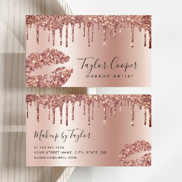 Matig roos goud glitter lippen make-up kunstenaar visitekaartje