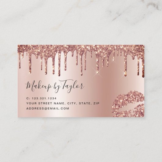 Matig roos goud glitter lippen make-up kunstenaar visitekaartje (Achterkant)