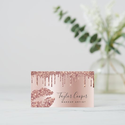 Matig roos goud glitter lippen make-up kunstenaar visitekaartje (Staand voorkant)