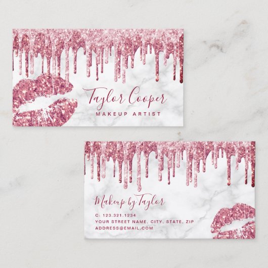 Matig roos goud glitter lippen make-up kunstenaar visitekaartje (Voorkant / Achterkant)