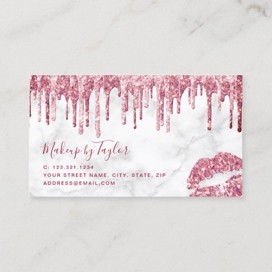 Matig roos goud glitter lippen make-up kunstenaar visitekaartje (Achterkant)