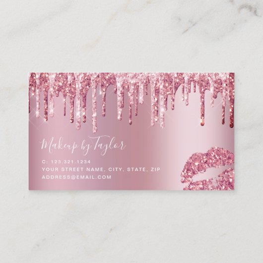 Matig roos goud glitter lippen make-up kunstenaar visitekaartje (Achterkant)