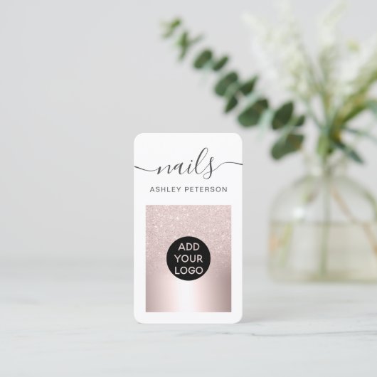 Matig roos goud glitter metallic nagelspijkers scr visitekaartje (Staand voorkant)