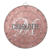 Matig roos goud glitter monogram naam dart board dartbord (Voorkant)