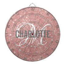 Matig roos goud glitter monogram naam dart board