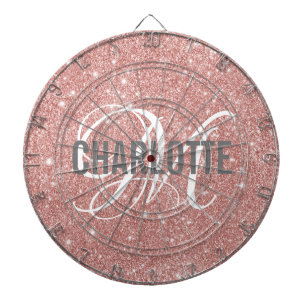 Matig roos goud glitter monogram naam dart board dartbord