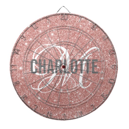 Matig roos goud glitter monogram naam dart board dartbord (Voorkant)