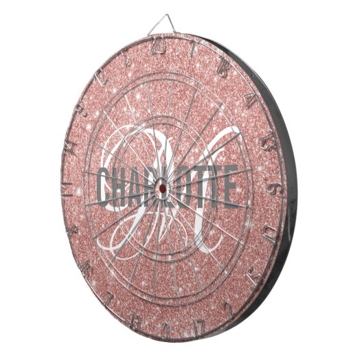 Matig roos goud glitter monogram naam dart board dartbord (Voorkant Rechts)