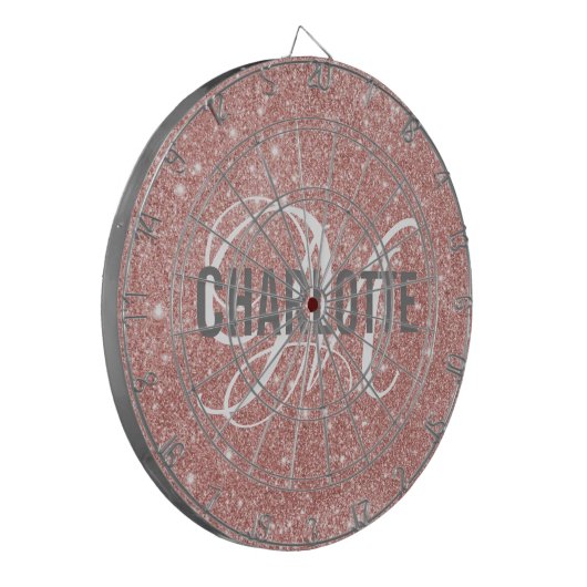 Matig roos goud glitter monogram naam dart board dartbord (Voorkant Links)