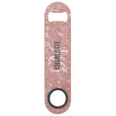 Matig roos goud glitter monogram naam speed flessenopener (Voorkant)