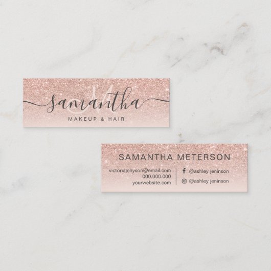 Matig roos goud glitter ombre blush make-up hair 3 mini visitekaartje (Voorkant / Achterkant)