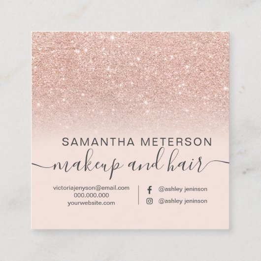 Matig roos goud glitter ombre blush roze hallo vierkante visitekaartje (Achterkant)