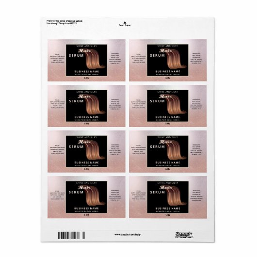 Matig roos goud glitter ombre haar serumlabel etiket (Full Sheet)