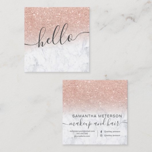 Matig roos goud glitter ombre hallo marmer vierkante visitekaartje (Voorkant / Achterkant)