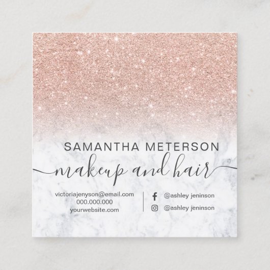 Matig roos goud glitter ombre hallo marmer vierkante visitekaartje (Achterkant)