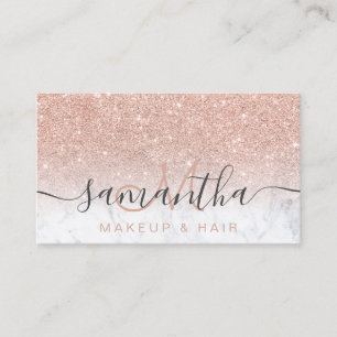 Matig roos goud glitter ombre marble makeup hair visitekaartje