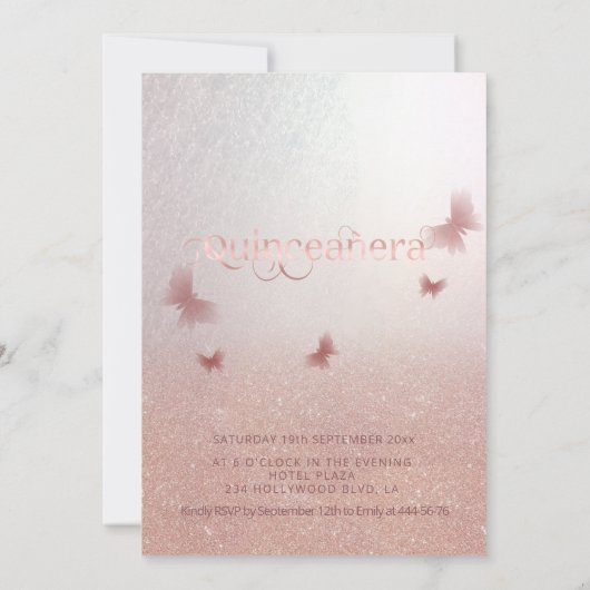 Matig roos goud glittery ombre jurk Quinceañera Kaart (Achterkant)