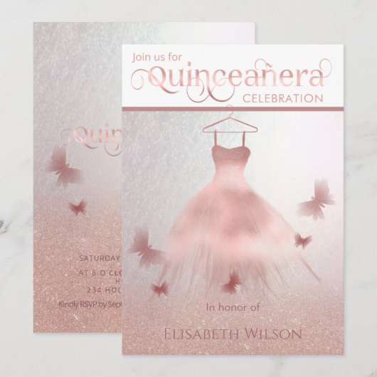 Matig roos goud glittery ombre jurk Quinceañera Kaart (Voorkant / Achterkant)