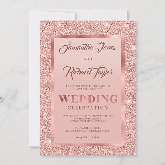 Matig Roos goud Sparkle glitter folie stoffige roz Kaart (Voorkant)