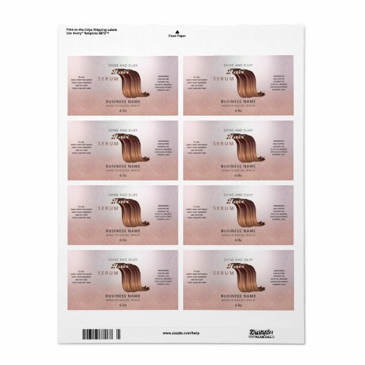 Matig roos goud strooisel ombre haar serumlabel etiket (Full Sheet)