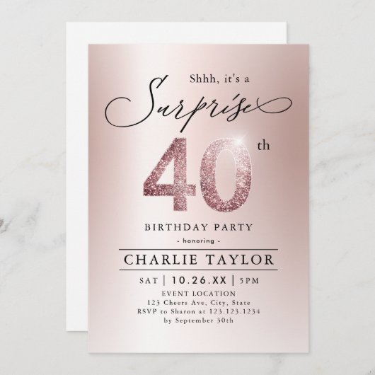 Matig roos goud verrassing 40e verjaardag kaart (Voorkant / Achterkant)