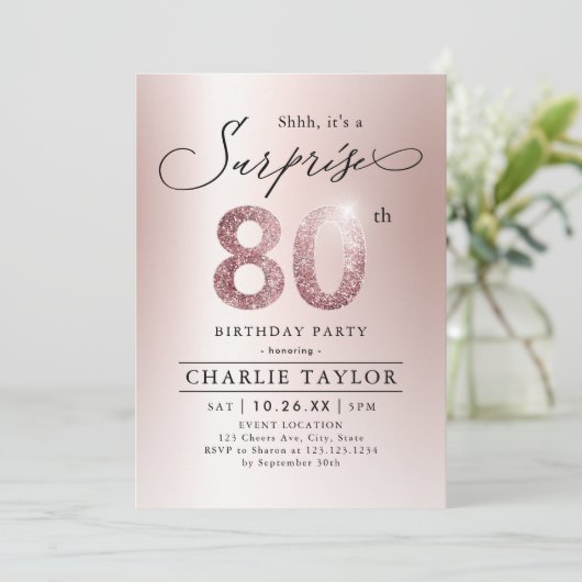 Matig roos goud volwassen verrassing 80e verjaarda kaart (Staand voorkant)